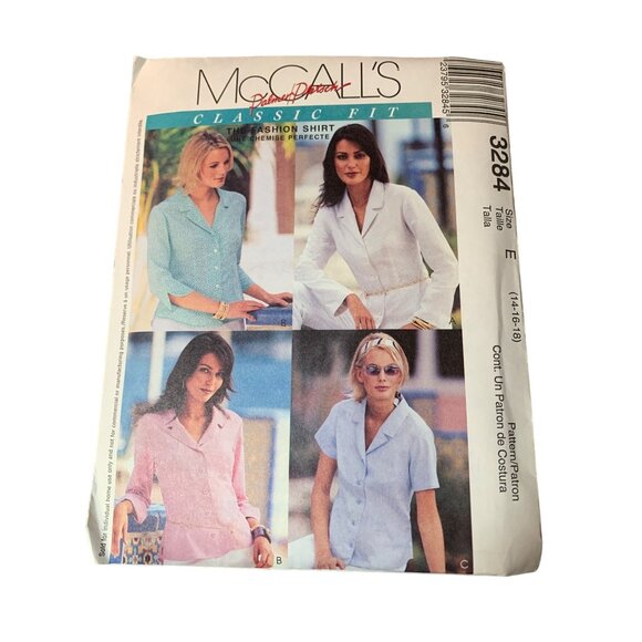 McCalls Classic Fit Womens Blouse Shirt Pattern 3284 Sizes 14-16-18 uncut 2001 - Picture 1 of 2